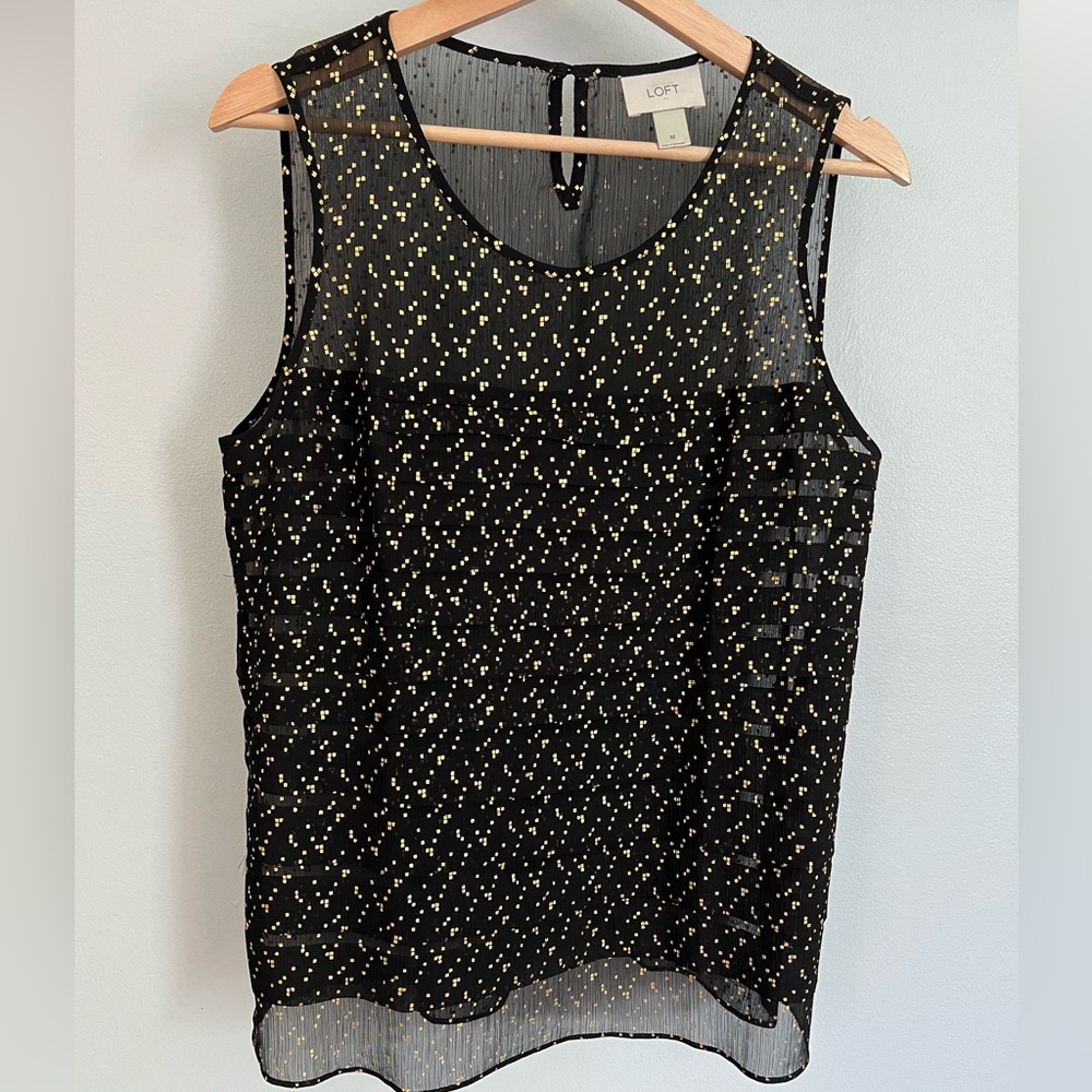 Black & Gold Shimmer SS Tank Blouse